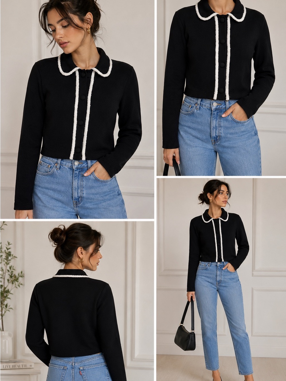 H&M Black Blazer with White Trim size small